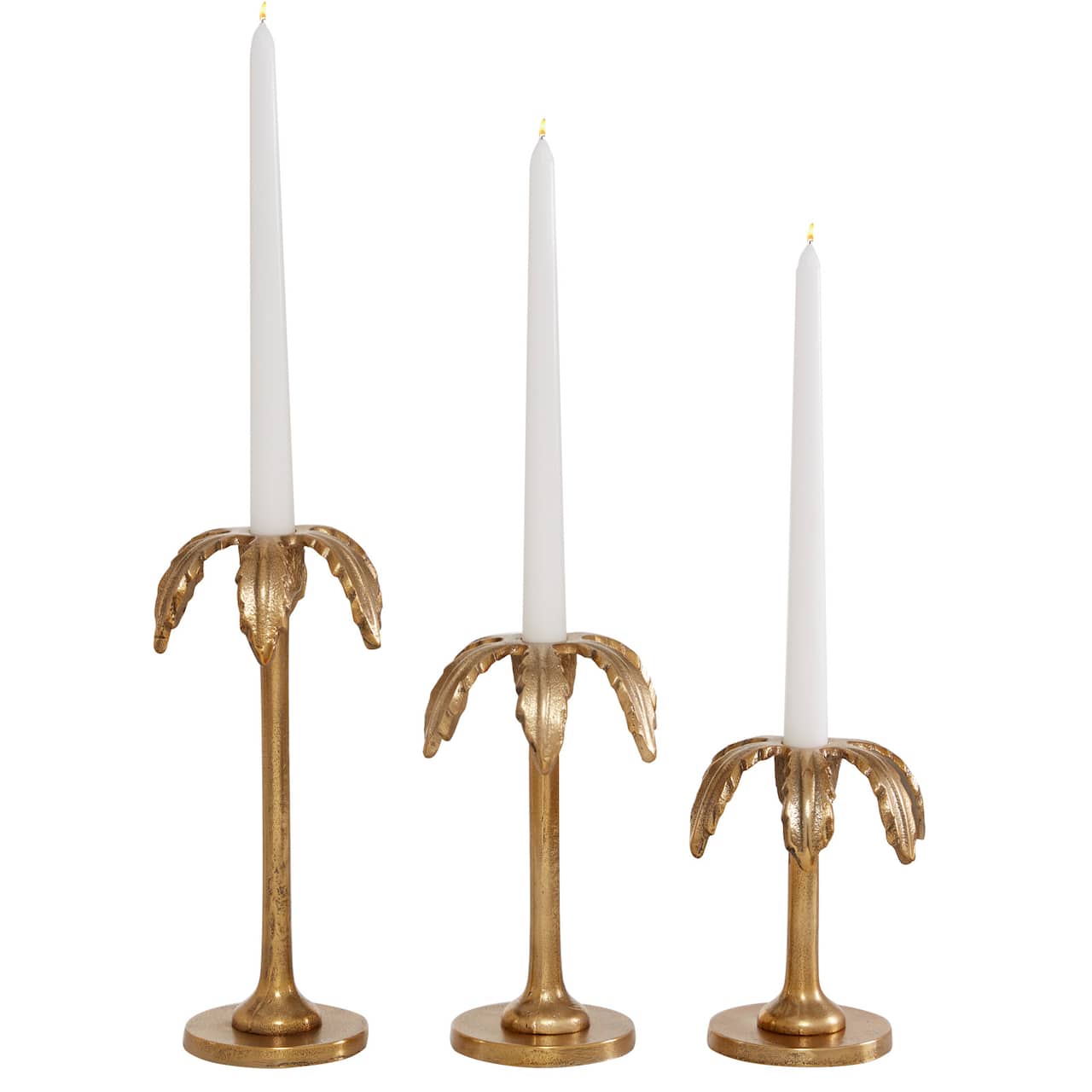 Set of 3 Gold Aluminum Glam Candle Holder, 4&#x22; x 5&#x22; x 10&#x22;